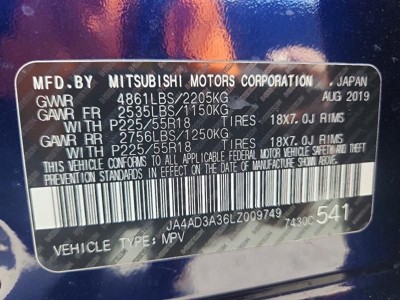 57820336 :رقم المزاد ، JA4AD3A36LZ009749 vin ، 2020 Mitsubishi Outlander مزاد بيع