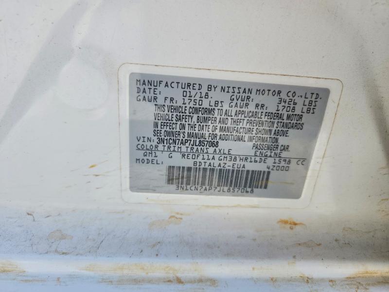 Продажа на аукционе авто 2018 Nissan Versa, vin: 3N1CN7AP7JL857068, номер лота: 57231836