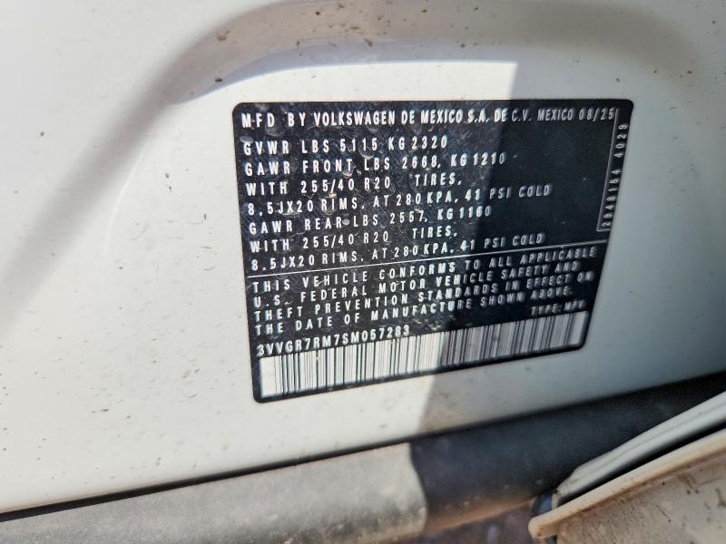 2025 Volkswagen Tiguan მანქანა იყიდება აუქციონზე, vin: 3VVGR7RM7SM057283, აუქციონის ნომერი: 58982376