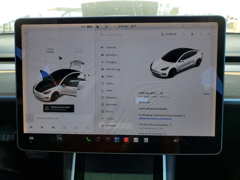 2019 Tesla Model 3 მანქანა იყიდება აუქციონზე, vin: 5YJ3E1EA2KF482450, აუქციონის ნომერი: 55583136