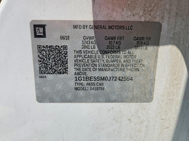 Продаж на аукціоні авто 2018 Chevrolet Cruze, vin: 1G1BE5SM0J7242554, номер лоту: 55824786