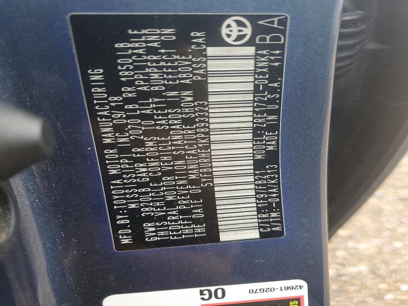 Продажа на аукционе авто 2019 Toyota Corolla, vin: 5YFBURHE1KP893323, номер лота: 57439236