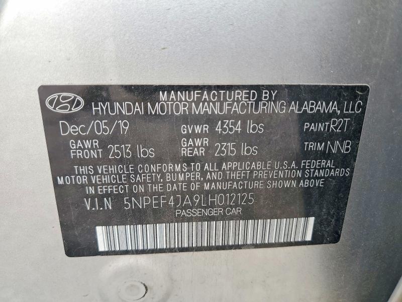 58078336 :رقم المزاد ، 5NPEF4JA9LH012125 vin ، 2020 Hyundai Sonata مزاد بيع