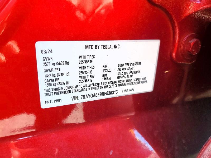 2024 Tesla Model Y მანქანა იყიდება აუქციონზე, vin: 7SAYGAEE9RF036313, აუქციონის ნომერი: 56361626