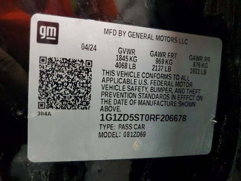 Aukcja sprzedaży 2024 Chevrolet Malibu, vin: 1G1ZD5ST0RF206678, numer aukcji: 57851486