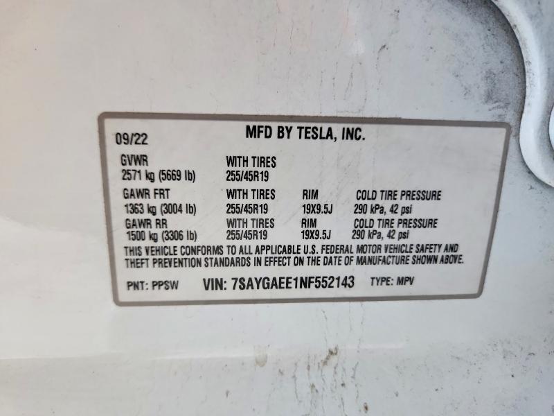 Продаж на аукціоні авто 2022 Tesla Model Y, vin: 7SAYGAEE1NF552143, номер лоту: 56363476