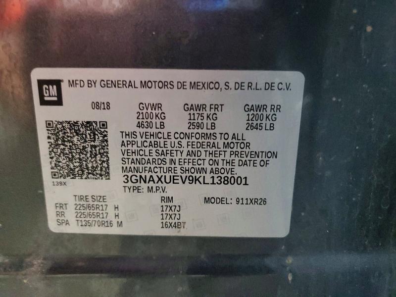 Продажа на аукционе авто 2019 Chevrolet Equinox, vin: 3GNAXUEV9KL138001, номер лота: 85634195