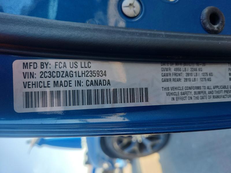 2020 Dodge Challenger მანქანა იყიდება აუქციონზე, vin: 2C3CDZAG1LH235934, აუქციონის ნომერი: 55644956