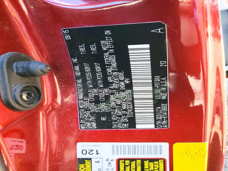 57550756 :رقم المزاد ، 5TDYK3DCXFS655159 vin ، 2015 Toyota Sienna مزاد بيع