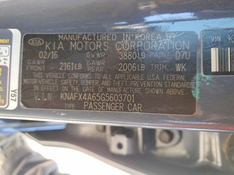 2016 Kia Forte მანქანა იყიდება აუქციონზე, vin: KNAFX4A65G5603701, აუქციონის ნომერი: 57721926