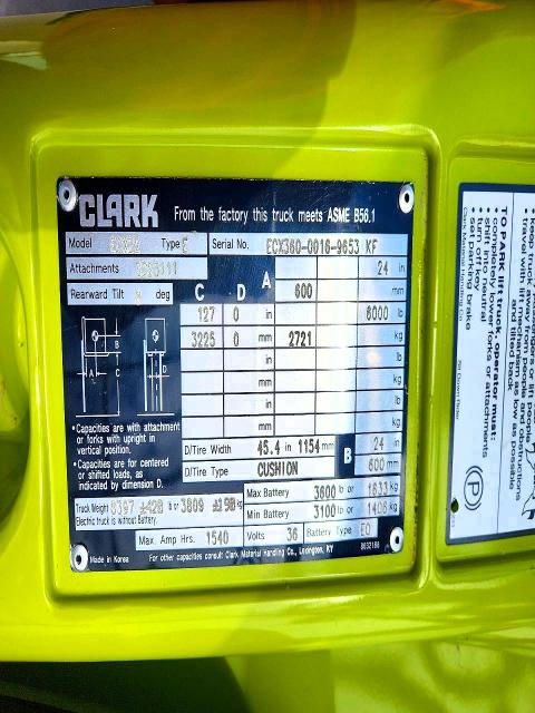 Продажа на аукционе авто 2006 Clark Forklift, vin: ECX36000169653KF, номер лота: 55026456