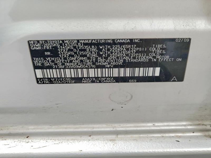 56276206 :رقم المزاد ، 2T3BF33V09W004316 vin ، 2009 Toyota Rav4 مزاد بيع
