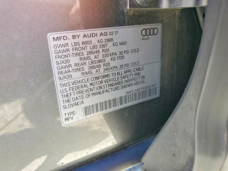 58489136 :رقم المزاد ، WA1LAAF71HD047671 vin ، 2017 Audi Q7 مزاد بيع