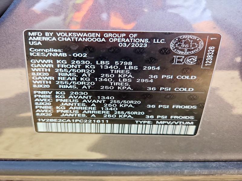 55904006 :رقم المزاد ، 1V2BE2CA1PC221611 vin ، 2023 Volkswagen Atlas Cross Sport مزاد بيع