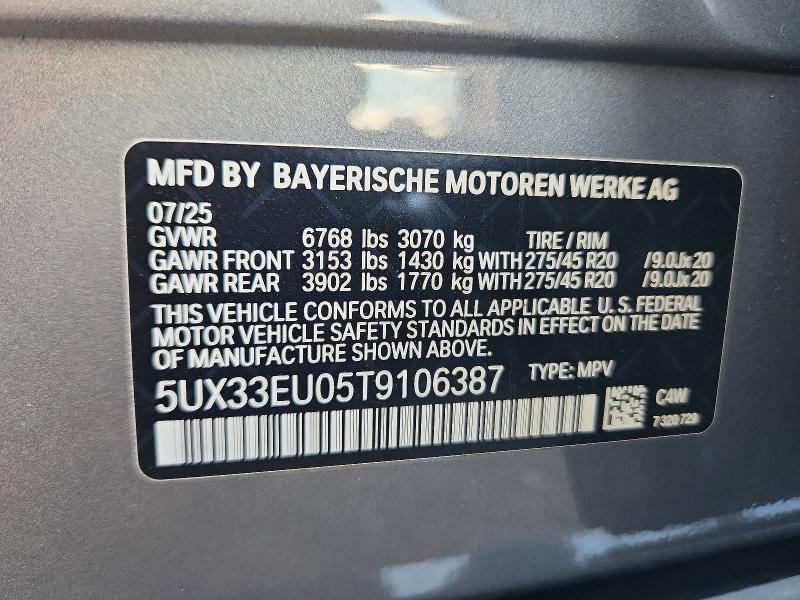 2026 Bmw X5 მანქანა იყიდება აუქციონზე, vin: 5UX33EU05T9106387, აუქციონის ნომერი: 56607826