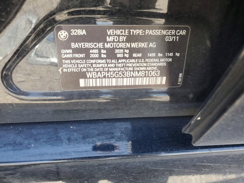 56798066 :رقم المزاد ، WBAPH5G53BNM81063 vin ، 2011 Bmw 328 مزاد بيع