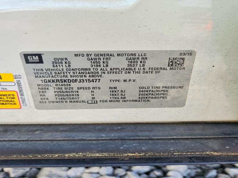 58389146 :رقم المزاد ، 1GKKRSKD0FJ315477 vin ، 2015 Gmc Acadia مزاد بيع