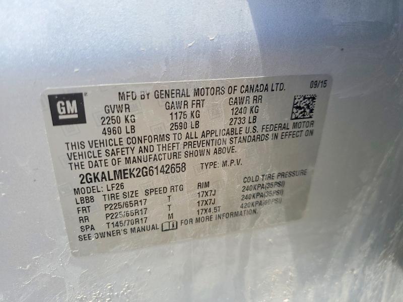 Aukcja sprzedaży 2016 Gmc Terrain, vin: 2GKALMEK2G6142658, numer aukcji: 57680306