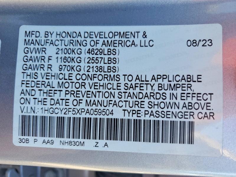 Aukcja sprzedaży 2023 Honda Accord, vin: 1HGCY2F5XPA059504, numer aukcji: 55435836