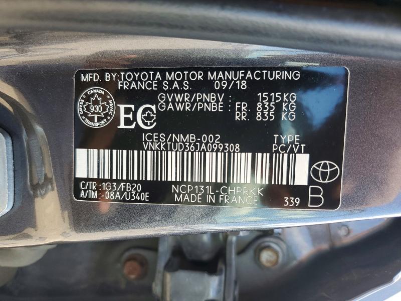 56068966 :رقم المزاد ، VNKKTUD36JA099308 vin ، 2018 Toyota Yaris مزاد بيع