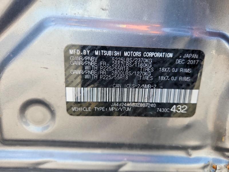 Aukcja sprzedaży 2018 Mitsubishi Outlander, vin: JA4J24A58JZ607240, numer aukcji: 55004876