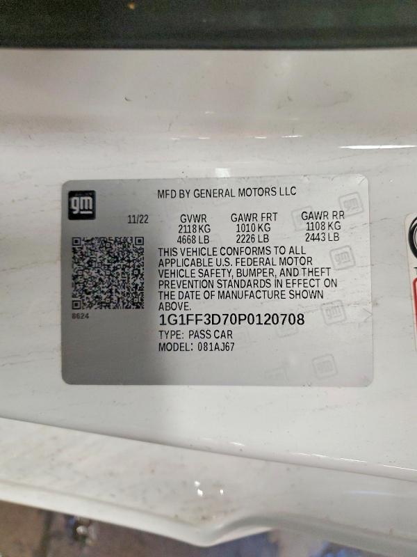Продажа на аукционе авто 2023 Chevrolet Camaro, vin: 1G1FF3D70P0120708, номер лота: 55912626