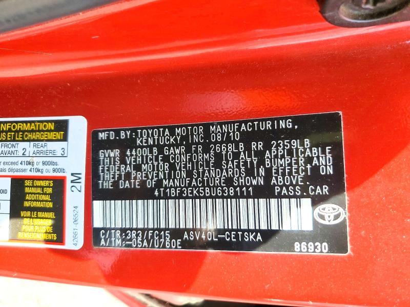 Продаж на аукціоні авто 2011 Toyota Camry, vin: 4T1BF3EK5BU638111, номер лоту: 53056416