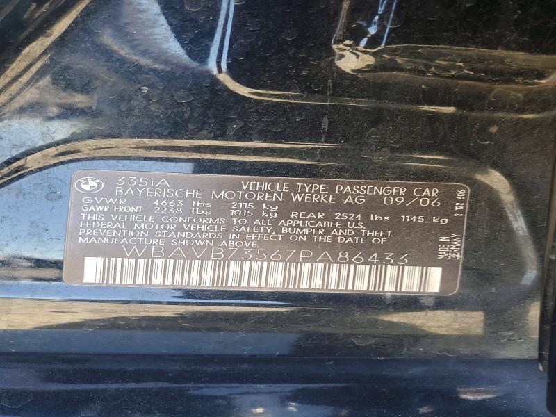 2007 Bmw 335 მანქანა იყიდება აუქციონზე, vin: WBAVB73567PA86433, აუქციონის ნომერი: 58927706
