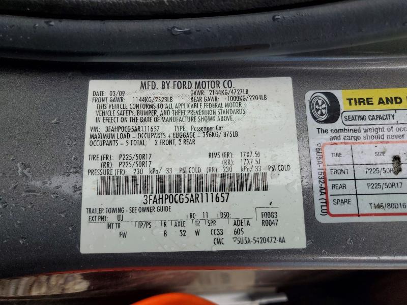 Продаж на аукціоні авто 2010 Ford Fusion, vin: 3FAHP0CG5AR111657, номер лоту: 57465406