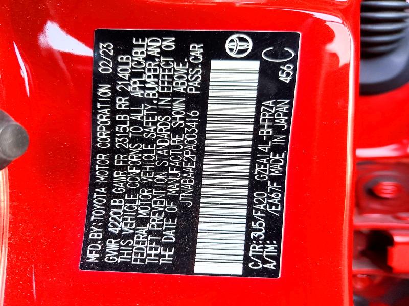 58457386 :رقم المزاد ، JTNABAAE2PA003416 vin ، 2023 Toyota Gr Corolla مزاد بيع