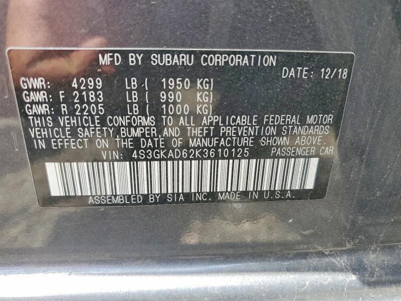 Продажа на аукционе авто 2019 Subaru Impreza, vin: 4S3GKAD62K3610125, номер лота: 55447996