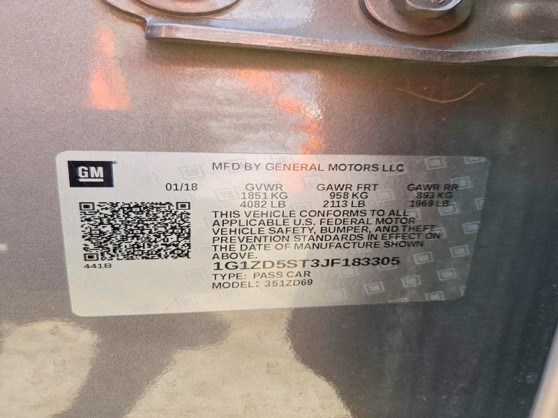 Продаж на аукціоні авто 2018 Chevrolet Malibu, vin: 1G1ZD5ST3JF183305, номер лоту: 57655436