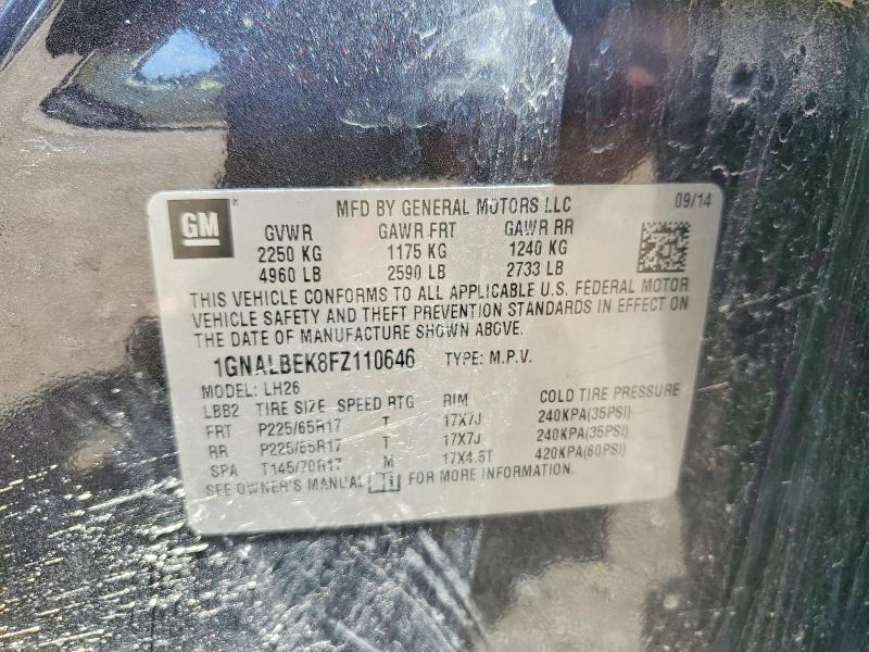 2015 Chevrolet Equinox მანქანა იყიდება აუქციონზე, vin: 1GNALBEK8FZ110646, აუქციონის ნომერი: 56735046