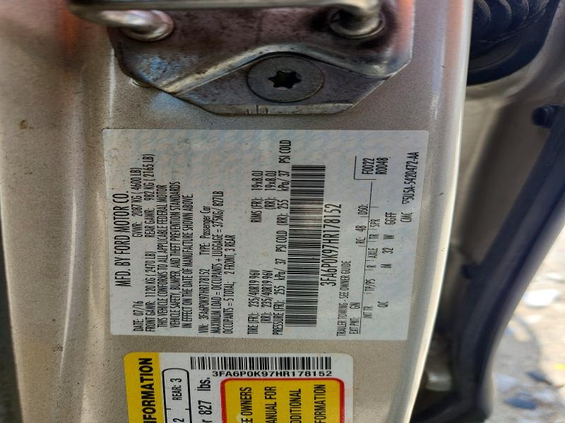 58248806 :رقم المزاد ، 3FA6P0K97HR178152 vin ، 2017 Ford Fusion مزاد بيع
