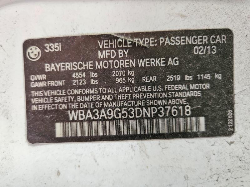 56111226 :رقم المزاد ، WBA3A9G53DNP37618 vin ، 2013 Bmw 335 مزاد بيع