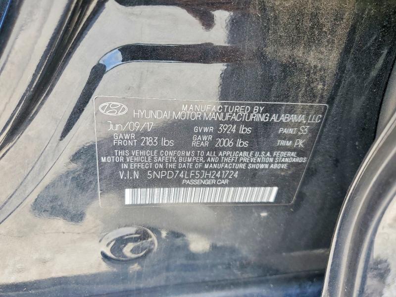 2018 Hyundai Elantra მანქანა იყიდება აუქციონზე, vin: 5NPD74LF5JH241724, აუქციონის ნომერი: 59033266