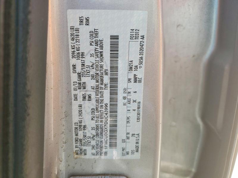 2013 Ford Escape მანქანა იყიდება აუქციონზე, vin: 1FMCU0GX7DUC43996, აუქციონის ნომერი: 56317576