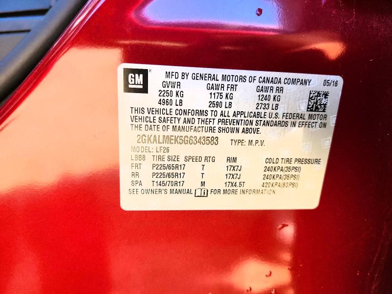 Aukcja sprzedaży 2016 Gmc Terrain, vin: 2GKALMEK5G6343583, numer aukcji: 57442416