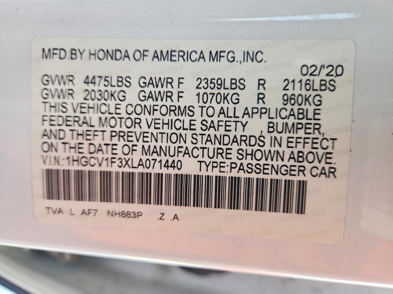 Продаж на аукціоні авто 2020 Honda Accord, vin: 1HGCV1F3XLA071440, номер лоту: 57833006