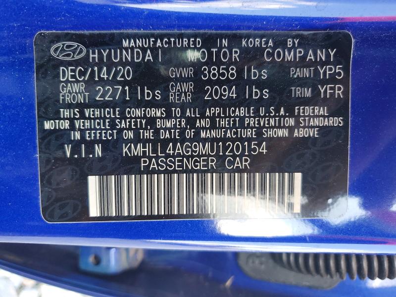 58372466 :رقم المزاد ، KMHLL4AG9MU120154 vin ، 2021 Hyundai Elantra مزاد بيع