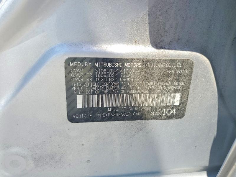 56224356 :رقم المزاد ، ML32F3FJ3KHF12838 vin ، 2019 Mitsubishi Mirage مزاد بيع