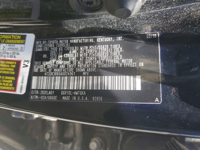 55765106 :رقم المزاد ، 4T3ZK3BB0AU024961 vin ، 2010 Toyota Venza مزاد بيع