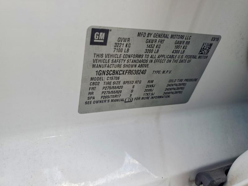 Продаж на аукціоні авто 2015 Chevrolet Tahoe, vin: 1GNSCBKCXFR638240, номер лоту: 56710156