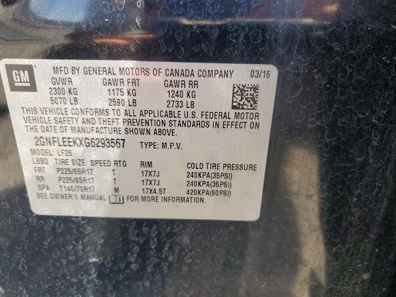 Aukcja sprzedaży 2016 Chevrolet Equinox, vin: 2GNFLEEKXG6293567, numer aukcji: 56141916
