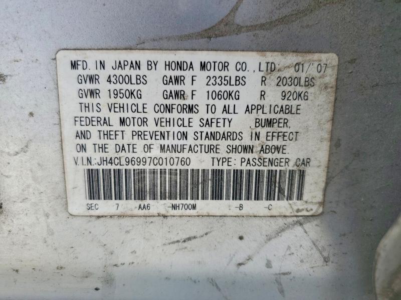 2007 Acura Tsx მანქანა იყიდება აუქციონზე, vin: JH4CL96997C010760, აუქციონის ნომერი: 58314216