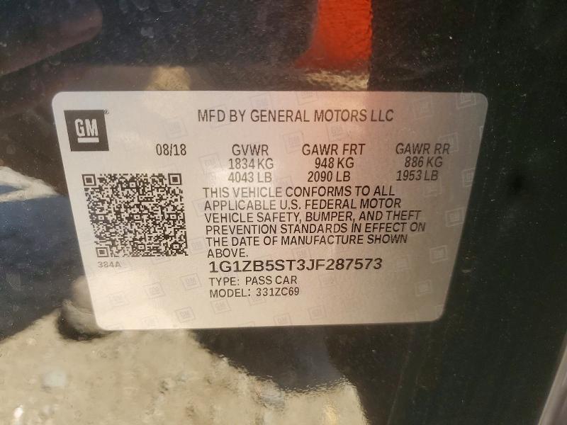 2018 Chevrolet Malibu მანქანა იყიდება აუქციონზე, vin: 1G1ZB5ST3JF287573, აუქციონის ნომერი: 56185956