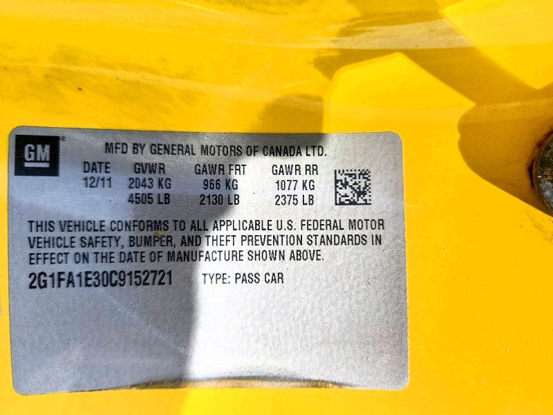 2012 Chevrolet Camaro მანქანა იყიდება აუქციონზე, vin: 2G1FA1E30C9152721, აუქციონის ნომერი: 59326136