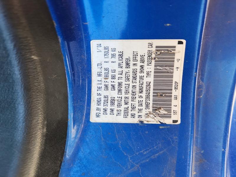 Aukcja sprzedaży 2004 Honda Civic, vin: SHHEP33664U502942, numer aukcji: 58755376