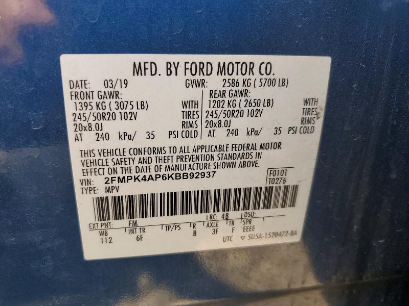 Aukcja sprzedaży 2019 Ford Edge, vin: 2FMPK4AP6KBB92937, numer aukcji: 56736756