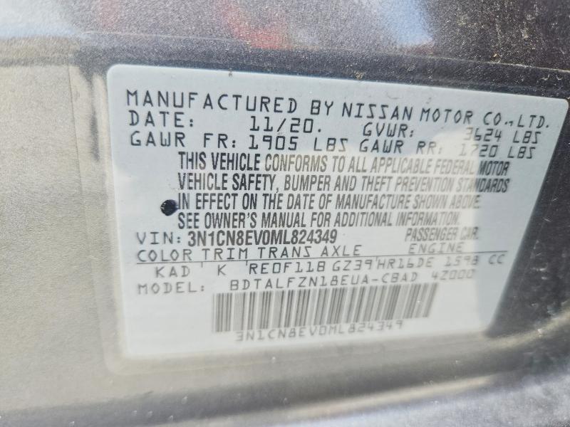 Продажа на аукционе авто 2021 Nissan Versa, vin: 3N1CN8EV0ML824349, номер лота: 56856536